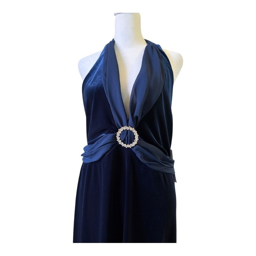 Robbie Bee Blue Velvet Halter Evening/prom/night out/cruise dress Plus 14 - Picture 3 of 10